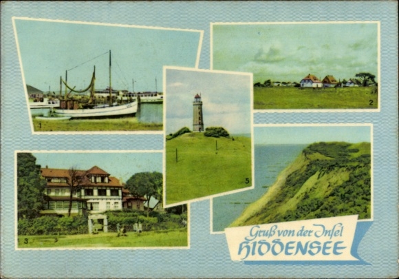 Ak Insel Hiddensee in der Ostsee, Verschiedene Ansichten, Hafen, Leuchtturm, Kloster-Haus Dornbus