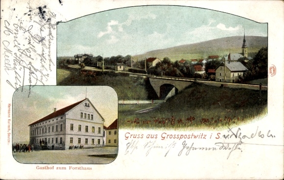 Ak Großpostwitz in Sachsen, Gasthof zum Forsthaus, Panorama