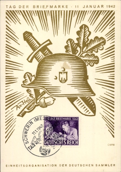 Kunstenaarsbriefkaart Axster Heudtlaß, Postzegeldag 1942, KdF