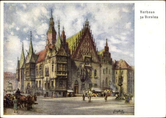 Ak Wrocław Breslau Schlesien, Rathaus, 12. Deutsches Sängerbundesfest 1937, 75 Jahrfeier DSB