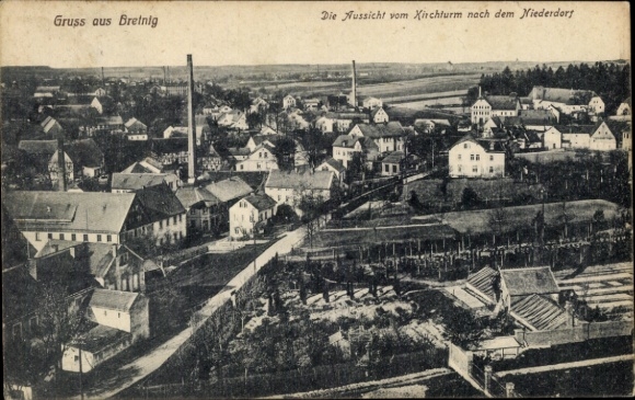 Postcard Bretnig Hauswalde Großröhrsdorf in Saxony, view from the church tower to the Niederdorf