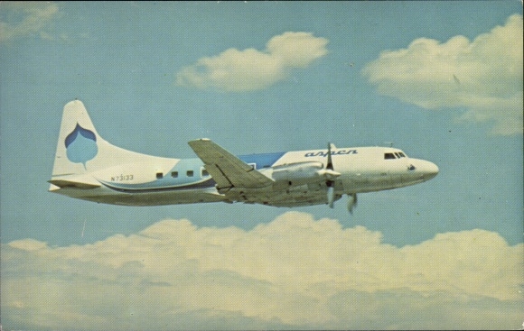 Postcard American passenger plane, Aspen Airways, Convair CV-580
