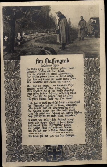 Ak Am Massengrab, Soldatenfriedhof, Gedicht von Johannes Bujara
