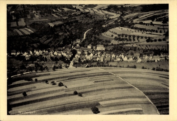 Postcard Wüstenzell Holzkirchen Unterfranken, aerial photograph