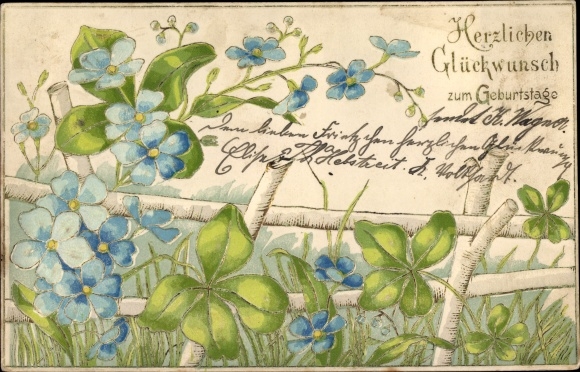 Embossed Chromo-Litho Congratulations, birthday, shamrocks