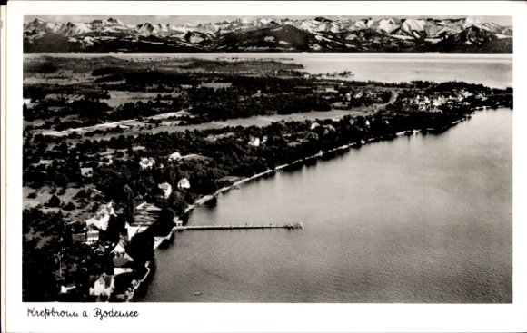 Postcard Kraiburg am Inn Upper Bavaria, landscape at Lake Zell, mountains in the background,