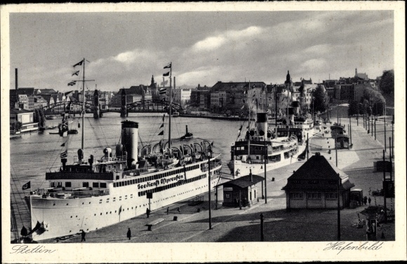 PC Szczecin Stettin Pomerania, harbor image, steamer sea service East Prussia
