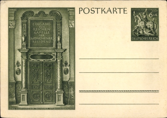 Postwaardekaart Berlin Mitte, toegang tot het kasteelmuseum, Duitse goudsmidkunst, 6 + 4 Pfennig