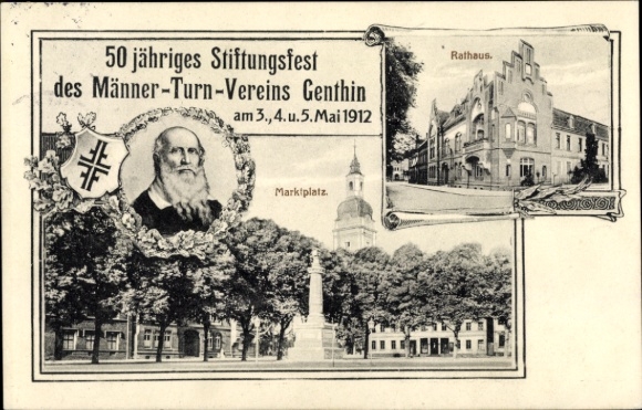 KP Genthin, ratusz, rynek, pomnik, męski klub gimnastyczny, 50. festiwal założycielski 1912, ojciec gimnastyki Jahn
