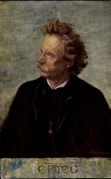 Kunstenaar Ak Eichhorn, componist en pianist Edvard Grieg, portret