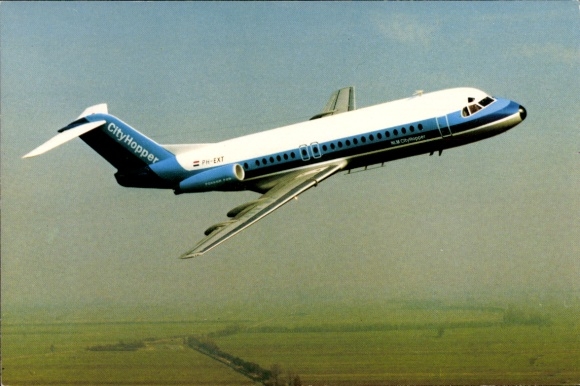 Postcard passenger aircraft Fokker Fellowship F-28, NLM City Hopper