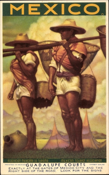 Artist PC Mexico, farmers in traditional costumes, Guadalupe Courts, Mexican Tourist Association