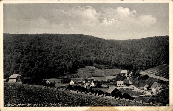 Postcard Heckmühle Wartmannsroth Lower Franconia, general view, Gasthaus Müller, owner Pabst