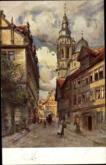 Künstler Ak Wiegk, O., Coburg in Oberfranken, Gymnasiumsgasse, Moritzkirche