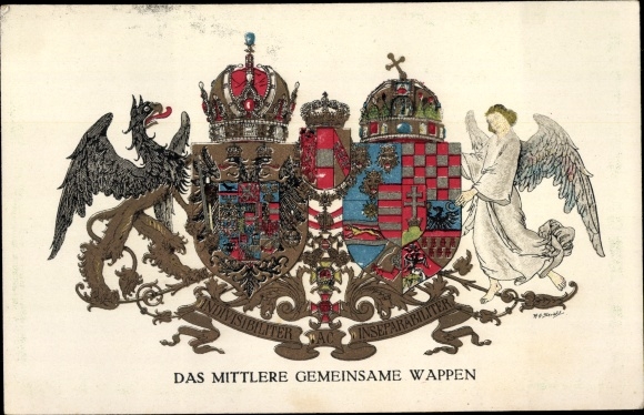 Coat of arms Postcard The middle common coat of arms, Austria Hungary