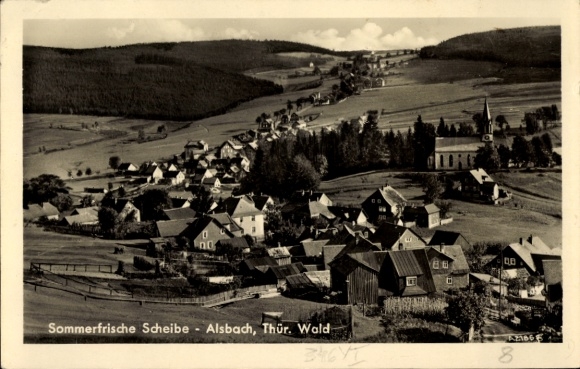 Postcard Thuringian Forest, Hohe Möst, beautiful landscape, idyllic village, church, old houses