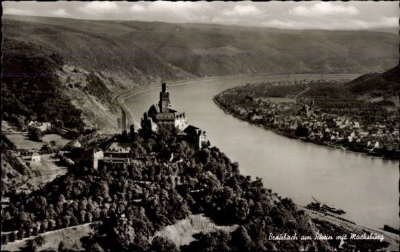 Postcard Braubach am Rhein, Marksburg, aerial photograph