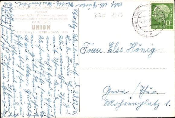 Postcard Stuttgart, Höhen-Restaurant in the Union department store, Königstraße 27/29