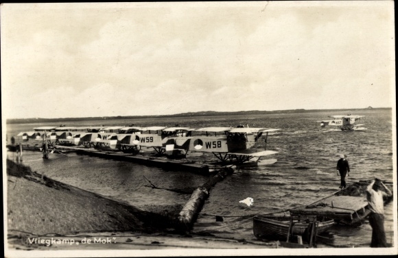 Postcard Texel North Holland, Vliegkamp de Mok, seaplanes, Marine Luchtvaartdienst