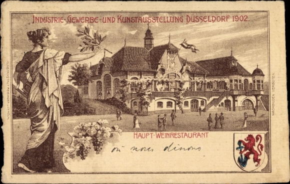 Chromo-Litho Düsseldorf am Rhein, industrial, commercial and art exhibition 1902, main wine restaurant