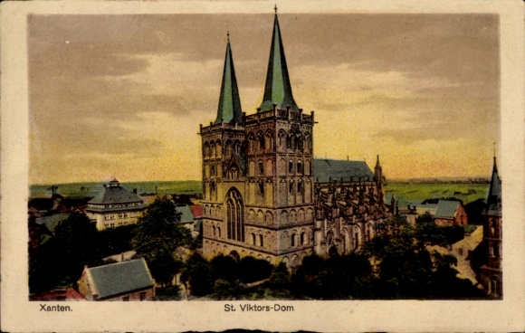 Ak Xanten am Niederrhein, St. Viktors-Dom, historisches Gebäude mit zwei Türmen