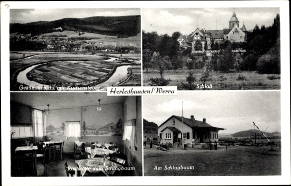 Ak Herleshausen an der Werra, Schloss, Schlagbaum, Zonen-Raststätte
