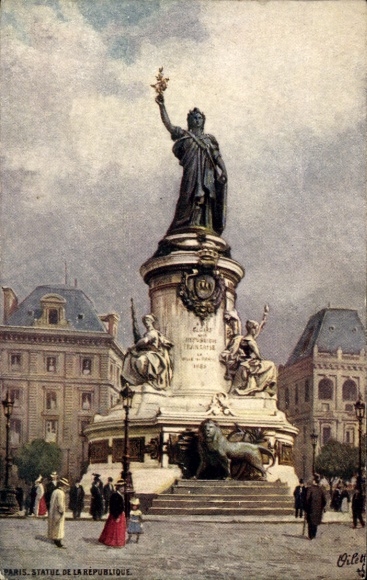 Ak Parijs III. Temple District, Standbeeld van de Republiek