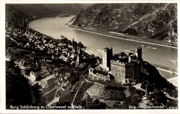 KP Oberwesel am Rhein, zamek Schönburg, zdjęcie lotnicze, Oberwesel, Ren