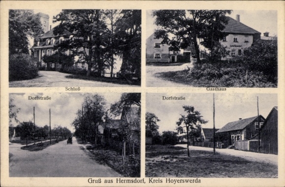Ak Hermsdorf an der Spree Lohsa Oberlausitz, Schloss, Gasthaus, Dorfstraße