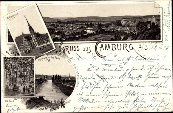 Litho Dornburg Camburg in Thüringen, Ratskeller, Camburg mit der Saale