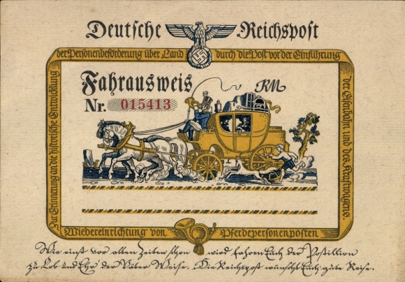 KP Deutsche Reichspost, transport pasażerski, dyliżans, bilet