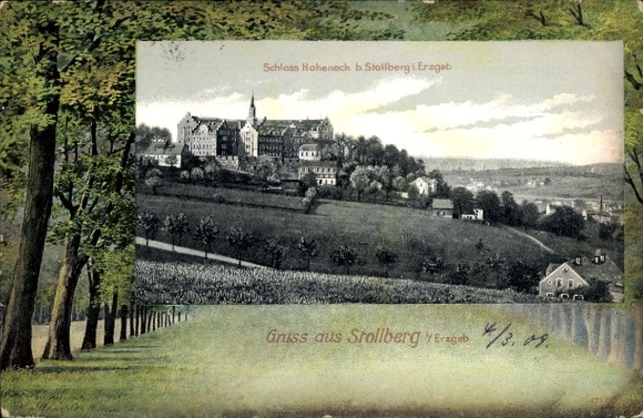 Passepartout Postcard Stollberg in the Ore Mountains, Hoheneck Castle