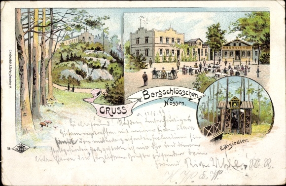Chromo-Litho Nossen in Saxony, Bergschlösschen inn, hermit