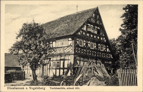 Postcard Ilbeshausen Hochwaldhausen Grebenhain in Vogelsbergkreis, view of Teufelsmühl, half-timbered house
