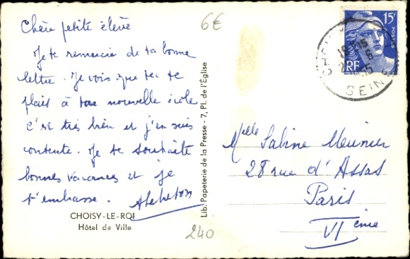 Postcard Choisy le Roi Val de Marne, town hall