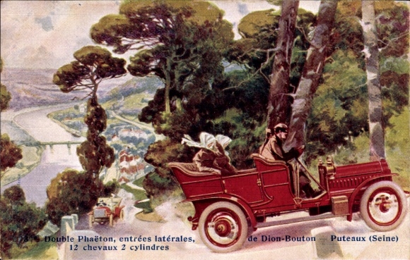 Artist Postcard Puteaux Hauts de Seine, Double Phaeton de Dion Bouton, Car