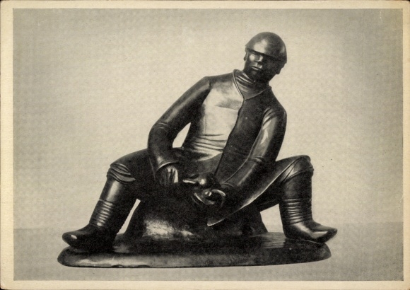 Postcard sculpture by Ernst Barlach, The Melon Cutter, bronze 1907