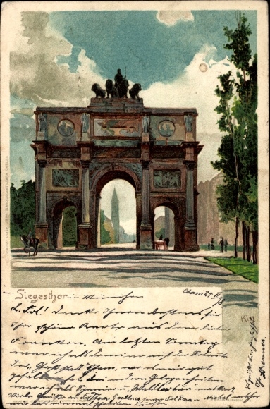 Kunstenaar litho Kley, Heinrich, München Beieren, Siegestor