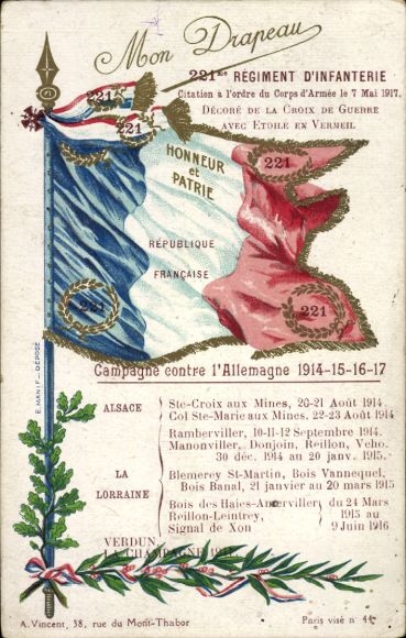 CPA 221st Regiment d'Infanterie, Campaign against the Allemagne 1914-1917