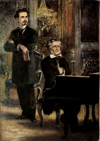 Künstler Ak König Ludwig II. und Richard Wagner, Schloss Hohenschwangau 1865