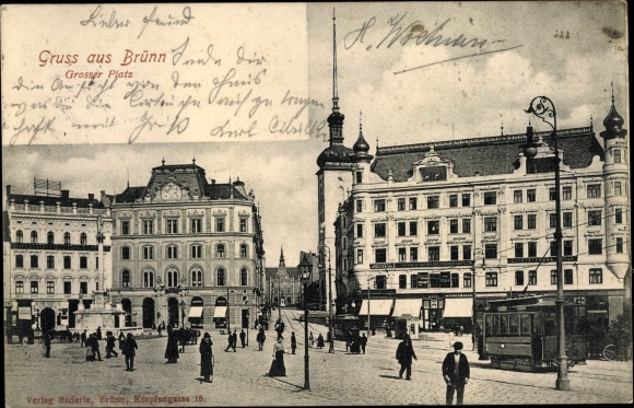 Postcard Brno Brünn South Moravian Region Czech Republic, Great Square, tram