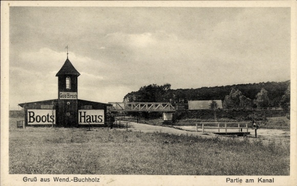 Postcard Wendisch Buchholz Märkisch Buchholz Dahme Spreewald, canal, boathouse