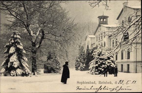 Postcard Reinbek in Schleswig Holstein, game at Sophienbad, winter view