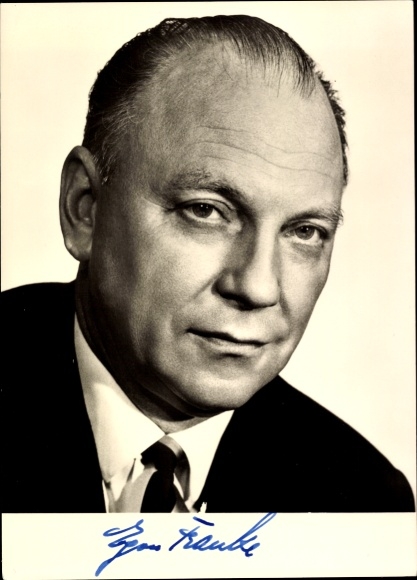 PC Egon Franke, Federal Minister for Intra-German Relations, SPD, portrait, autograph