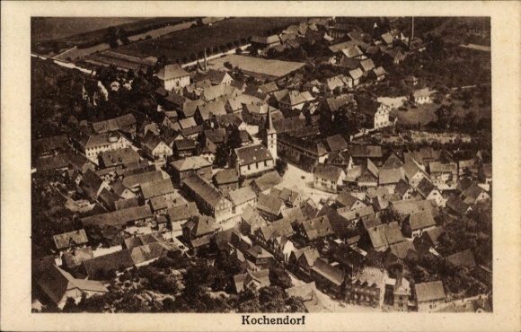 Ak Kochendorf Bad Friedrichshall in Württemberg, Luftansicht von  viele Häuser und ein Kirchengeb