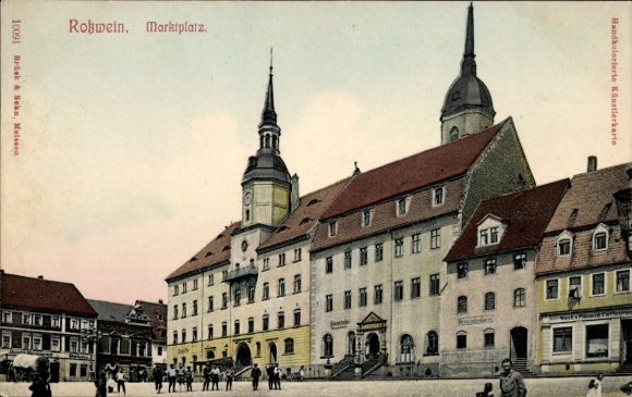 Ak Roßwein in Sachsen, Marktplatz, historische Architektur, Farbige Postkarte