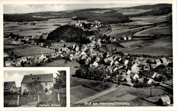Postcard Wernberg Köblitz in the Upper Palatinate, aerial photograph, Schlenz-Kurheim