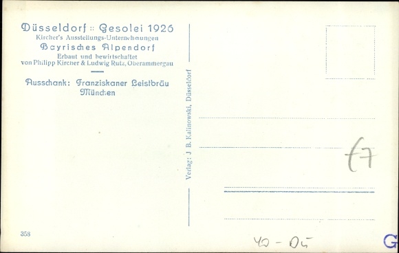 Ansichtkaart Düsseldorf am Rhein, Gesolei 1926, kavel uit het Beierse Alpendorp