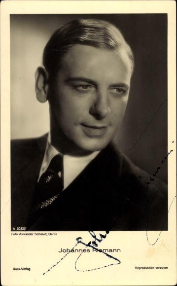 Postcard actor Johannes Riemann, portrait, Ross Verlag, autograph