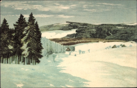 Kunstenaar Ak Iwan, Friedrich, Malá Úpa Kleinaupa Riesengebirge reg Königsgrätz, winterlandschap